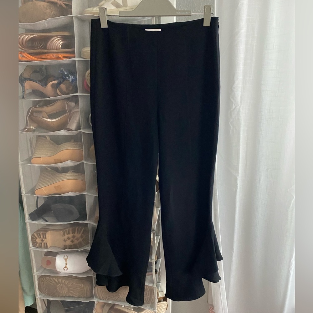 Black Cinq a Sept Trousers with Ruffle Detail